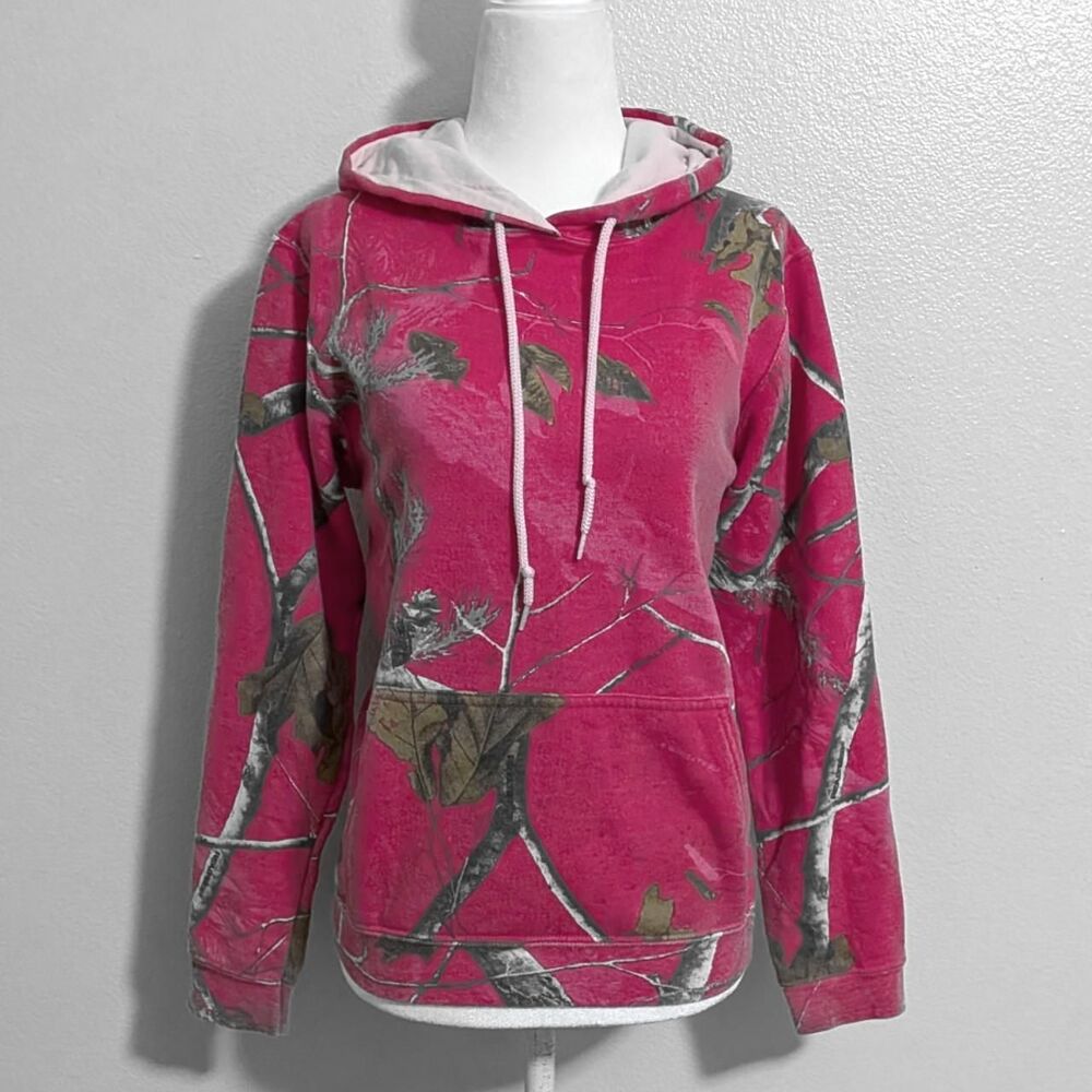 Realtree Hot Pink Oversized Camo Print Hoodie | Size S